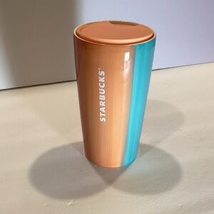 Starbucks 2020 Summer Ceramic Orange and Teal Stainless Travel Tumbler